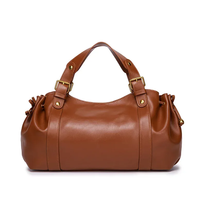 sac fourre-tout tendance grande capacité à effet froncé, sacs à main de luxe en pu souple pour femmes, sacs de banlieue de créateur avec cordon de serrage, sac de ville tendance 2026