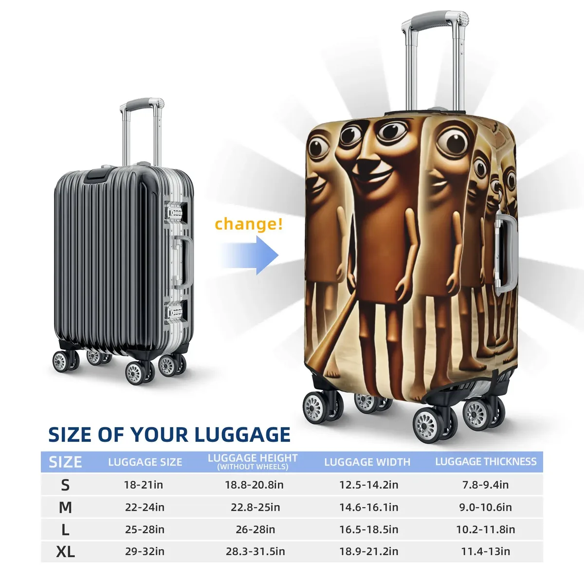 housse de protection élastique pour valise, motif humoristique italien tung tung tung sahur funk, convient aux valises de 18 à 32 pouces