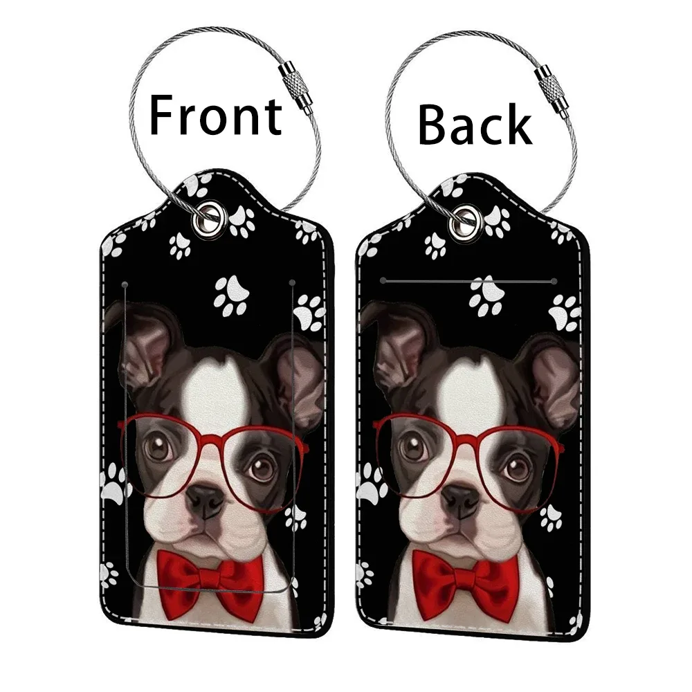 offre spéciale mignon chien en cuir affaires étiquette de bagage valise adresse étiquette bagages embarquement étui étiquette nom id adresse clip