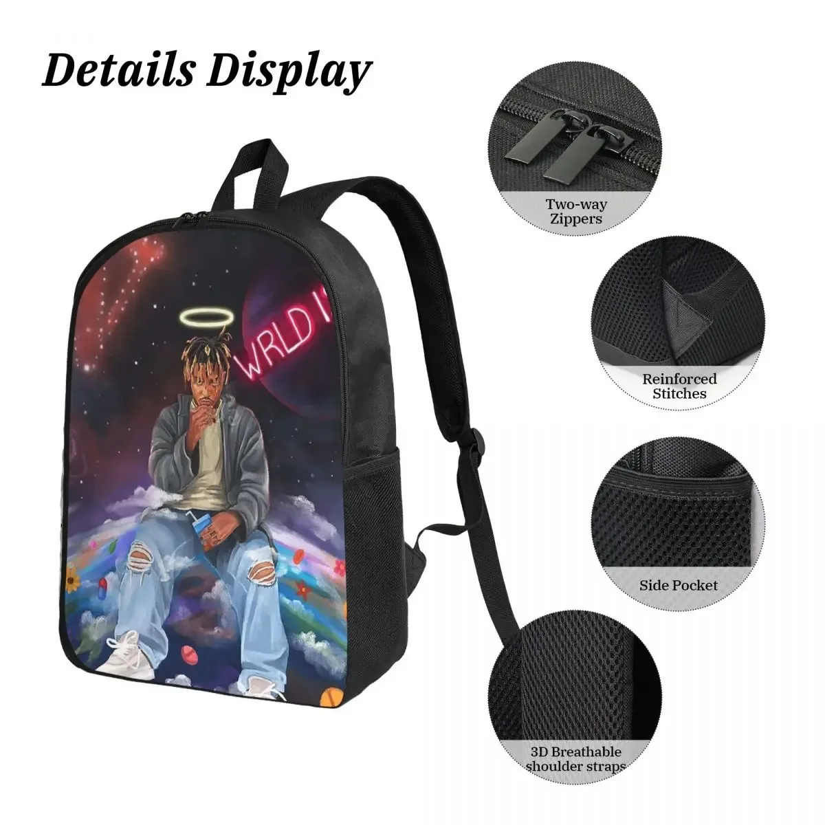 juice wrld streetwear sac à dos étudiant garçons filles bookbag sac d'école ordinateur portable sacs à bandoulière 3ps sac à déjeuner isolé trousse à crayons