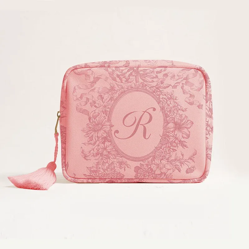 pochette de maquillage en toile rose avec lettres imprimées, mini sac de rangement de voyage pour dames, sac de lavage de cosmétiques, mode beauté essentielle organi