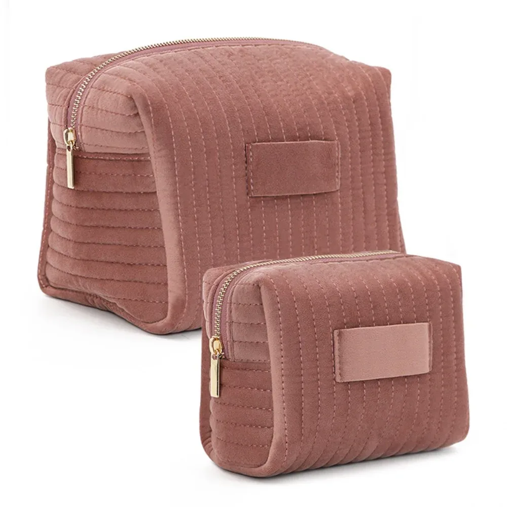 trousse de maquillage portable en velours de grande capacité, couleur unie, organisateur de lavage, trousse de toilette de voyage, cadeau, pochette à cosmétiques à fermeture éclair, à la mode