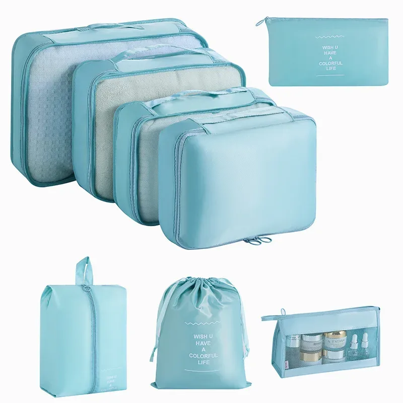 organisateur voyage tissu oxford beige clair grille transparente grande capacité rangement vêtements accessoires transports usage polyvalent domicile travail