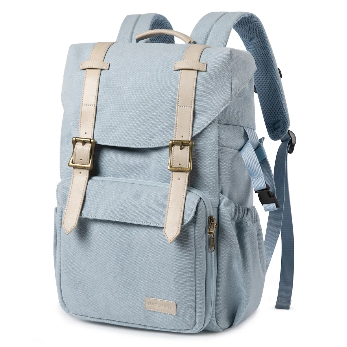 sac dos toile noire bandes grises boucles dorées poche limon cadre externe voyage photo ordinateur portable trépied
