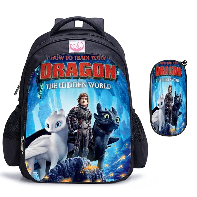 2 sacs à dos orthopédiques « comment dresser votre dragon », 16 pouces, noirs, pour l'école primaire, cadeau pour enfants et étudiants