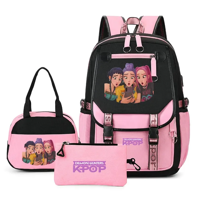 sacs à dos tendance k-pop demon hunters pour adolescentes, sacs à bandoulière, trousse à crayons, ensemble de sacs d'école pour étudiants, sac de voyage mochila