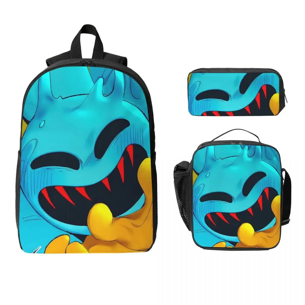 sac à dos doey doughman horror pianosaurus, sac à livres pour étudiants, sac d'école, sacs à bandoulière pour ordinateur portable, 3 pièces, sac à déjeuner isotherme, trousse à crayons