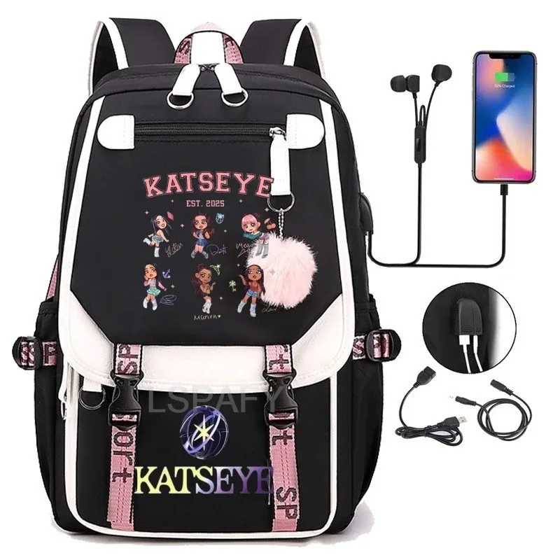 sac à dos multicolore katseye, patchwork, grande capacité, sac à dos de voyage, mochila, sac à dos pour femme, sac à dos en toile, sac à dos pour ordinateur portable, sacs d'école
