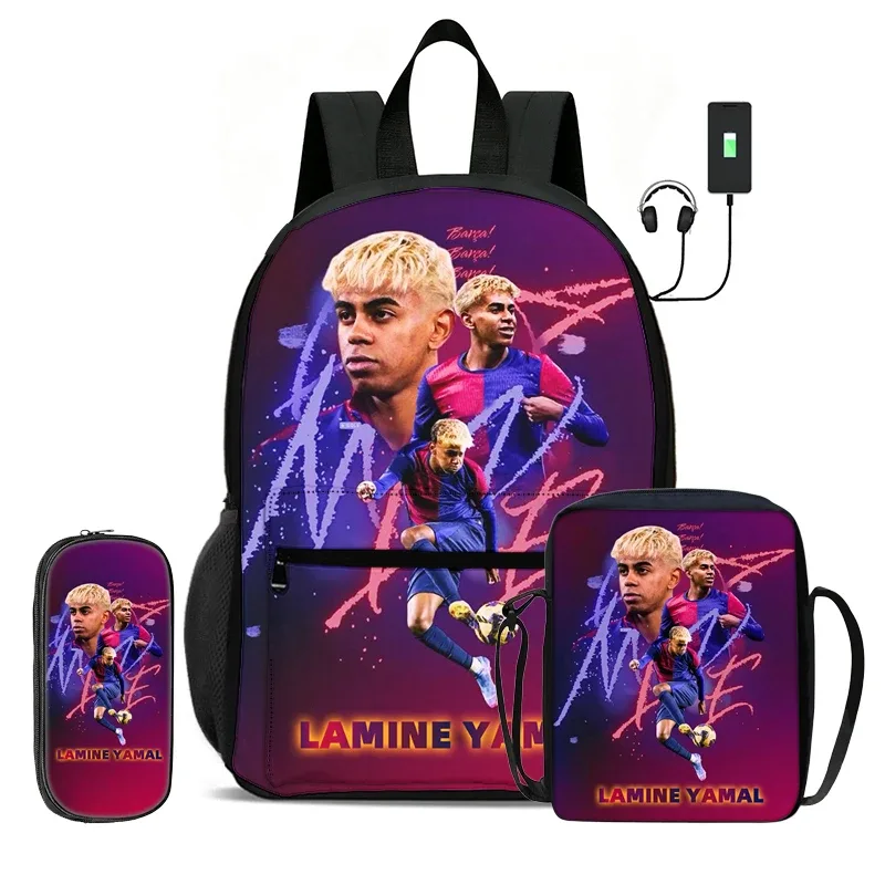sac à dos scolaire pour enfant, sac à dos de sport de football avec sac à bandoulière, trousse à crayons, ensemble de 3 sacs l-lamin yamal, sac à dos de star du football