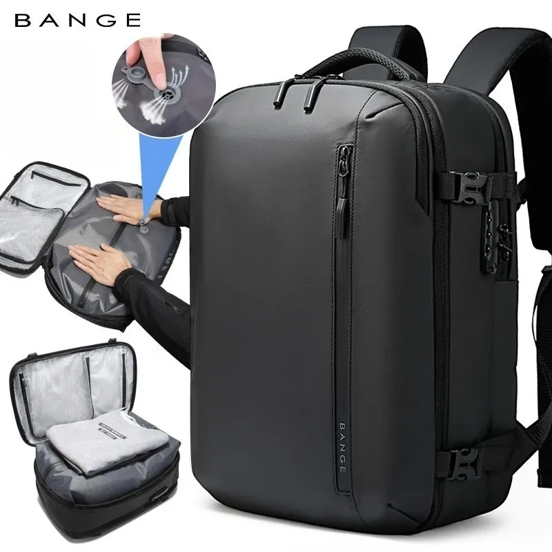 organisateur voyage tissu oxford noir compartiment transparent sections anti-fourreaux expansible vacuum system sac dos polyester multifonctionnels travels