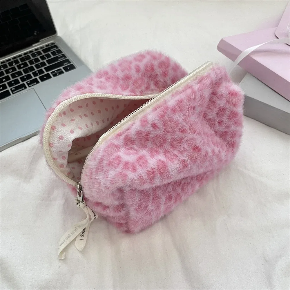 pochette de maquillage mignonne à imprimé léopard, grande capacité, sac à cosmétiques pour femmes, étui de rangement, trousse de toilette de voyage portable pour femmes