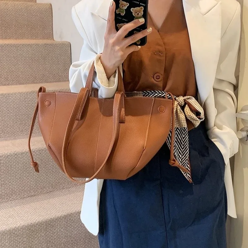 Sac fourre-tout en cuir véritable pour femme, style quotidien, avec cordon de serrage, pour le travail, les voyages, les trajets quotidiens et le style décontracté