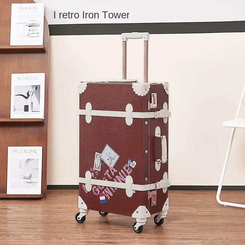 valise à roulettes en cuir imprimé léopard pour femmes, bagage rétro tendance, coffret d'embarquement de 20 pouces, valise étanche avec mot de passe