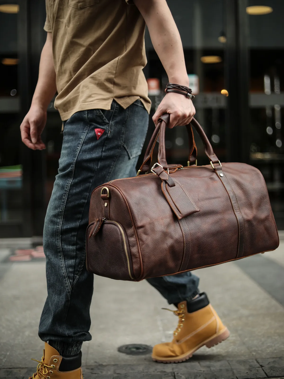 sac de voyage pour hommes en cuir de vache crazy horse, fait à la main, sac de sport pour le week-end, sac à main de grande capacité en cuir véritable