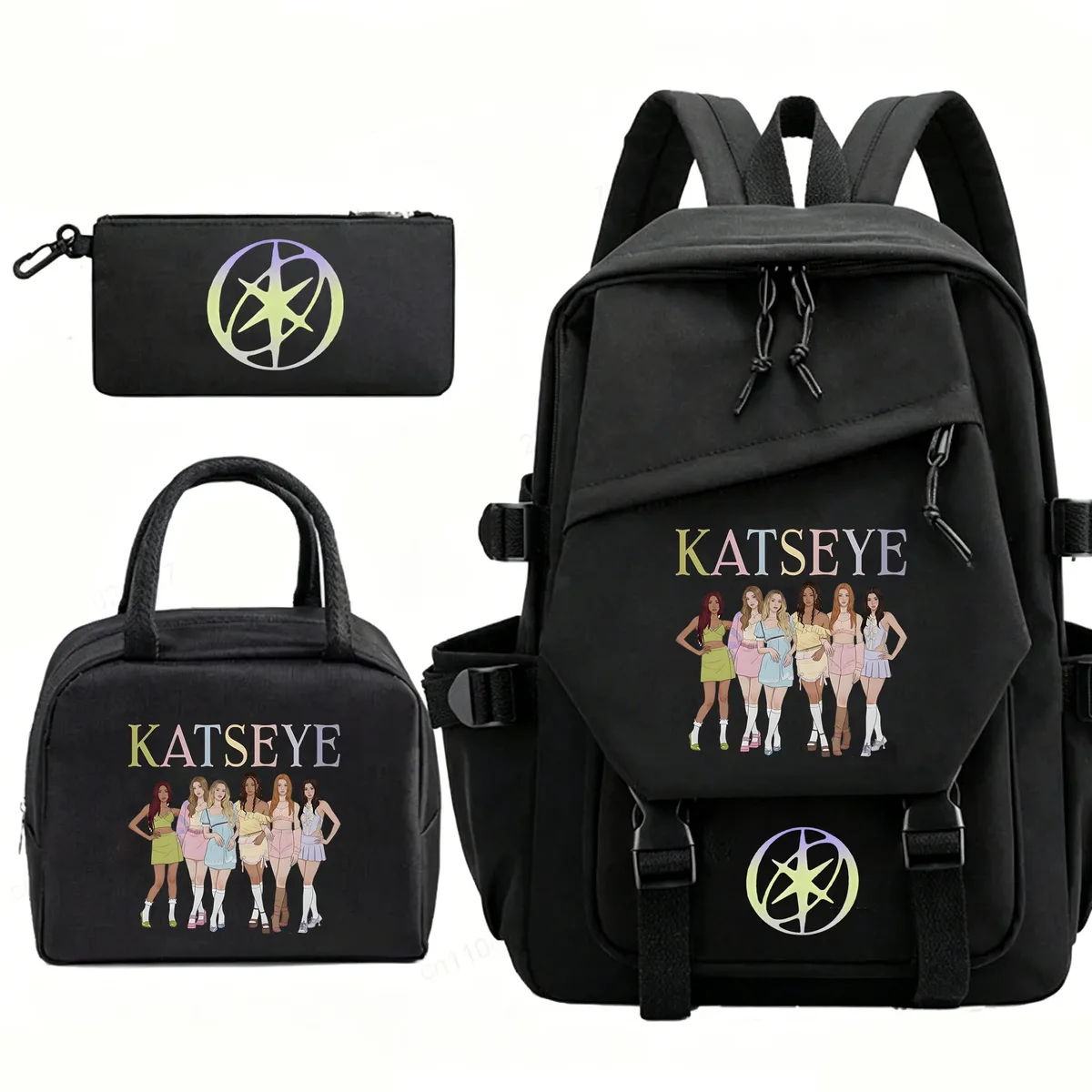 sac à dos kpop group katseye, grande capacité, cartable pour étudiants, hommes et femmes, sac à dos pour ordinateur, sacs à déjeuner, trousse à crayons, ensemble de 3 pièces