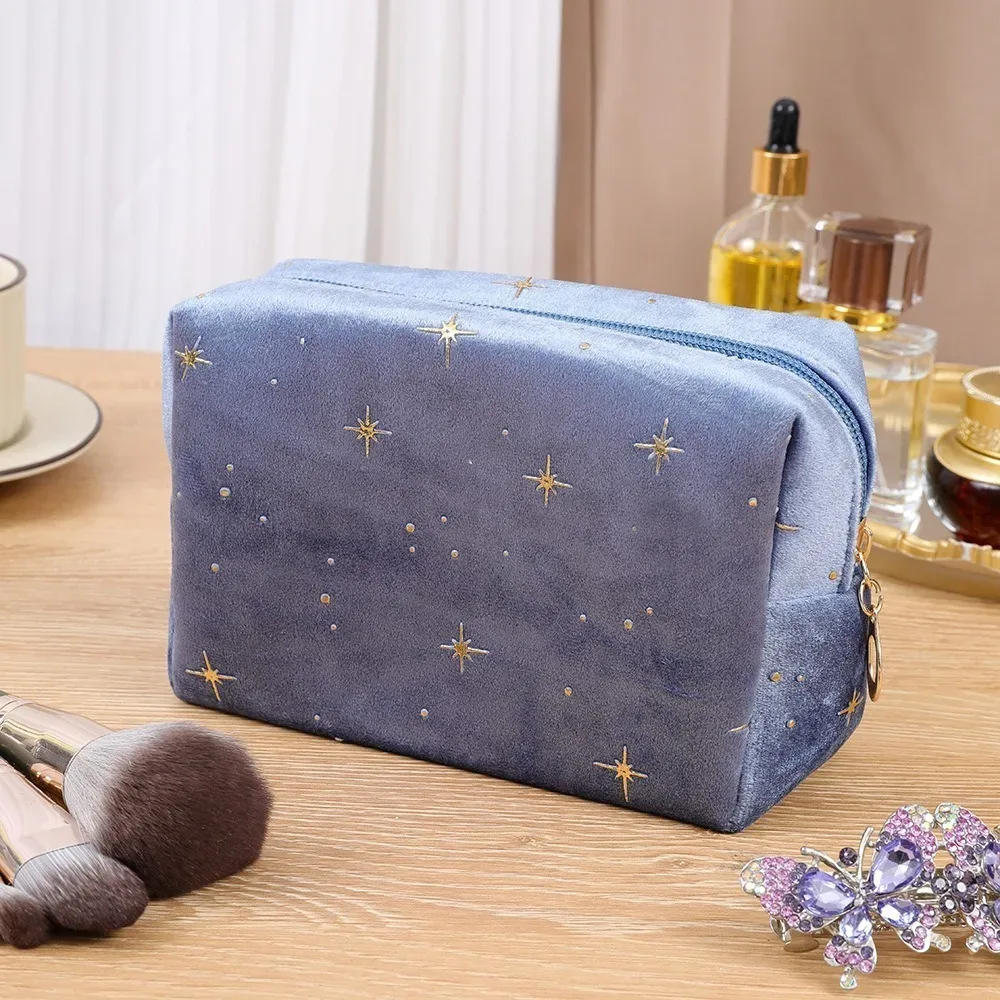 sac à cosmétiques portable pour femmes, 1 pièce, sac de rangement en velours doux avec fermeture éclair, trousse de toilette de voyage, organisateur, pochette de beauté