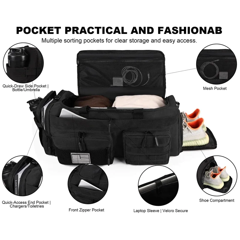 lhi 50l 3 en 1 sac de voyage hommes grands sacs de sport de sport sac à dos militaire tactique avec compartiment à chaussures et poche humide