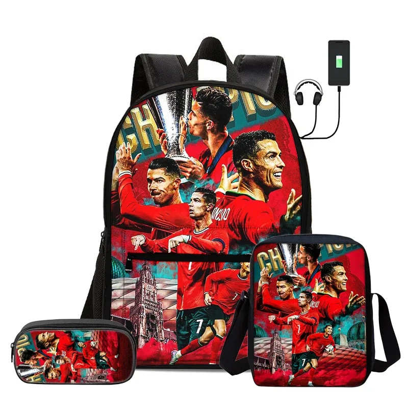 sac dos nylon motifs football noirs couleurs vivaces bandoulière arquée interface usb usage voyage