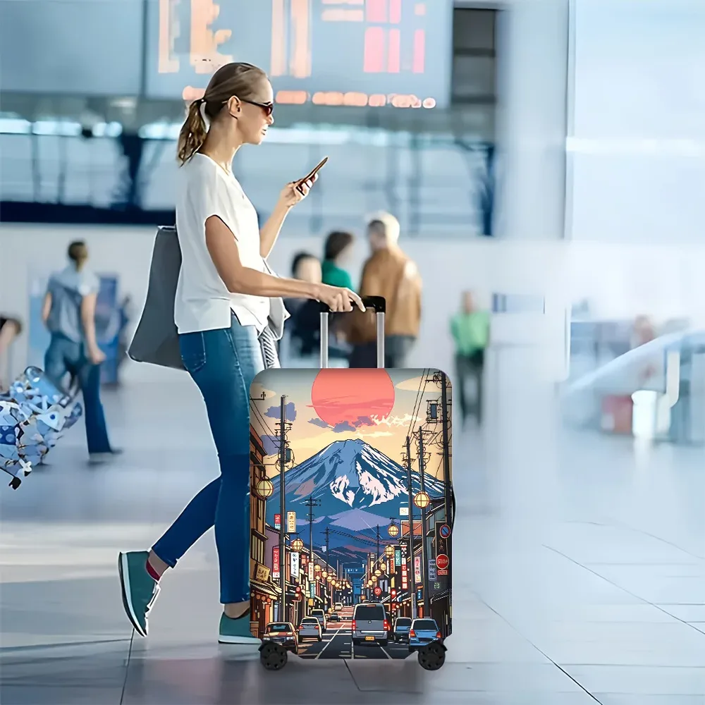 1 housse de bagage imprimée style anime japonais coucher de soleil, pour bagages de 18 à 32 pouces ; accessoires de voyage anti-poussière et élastiques
