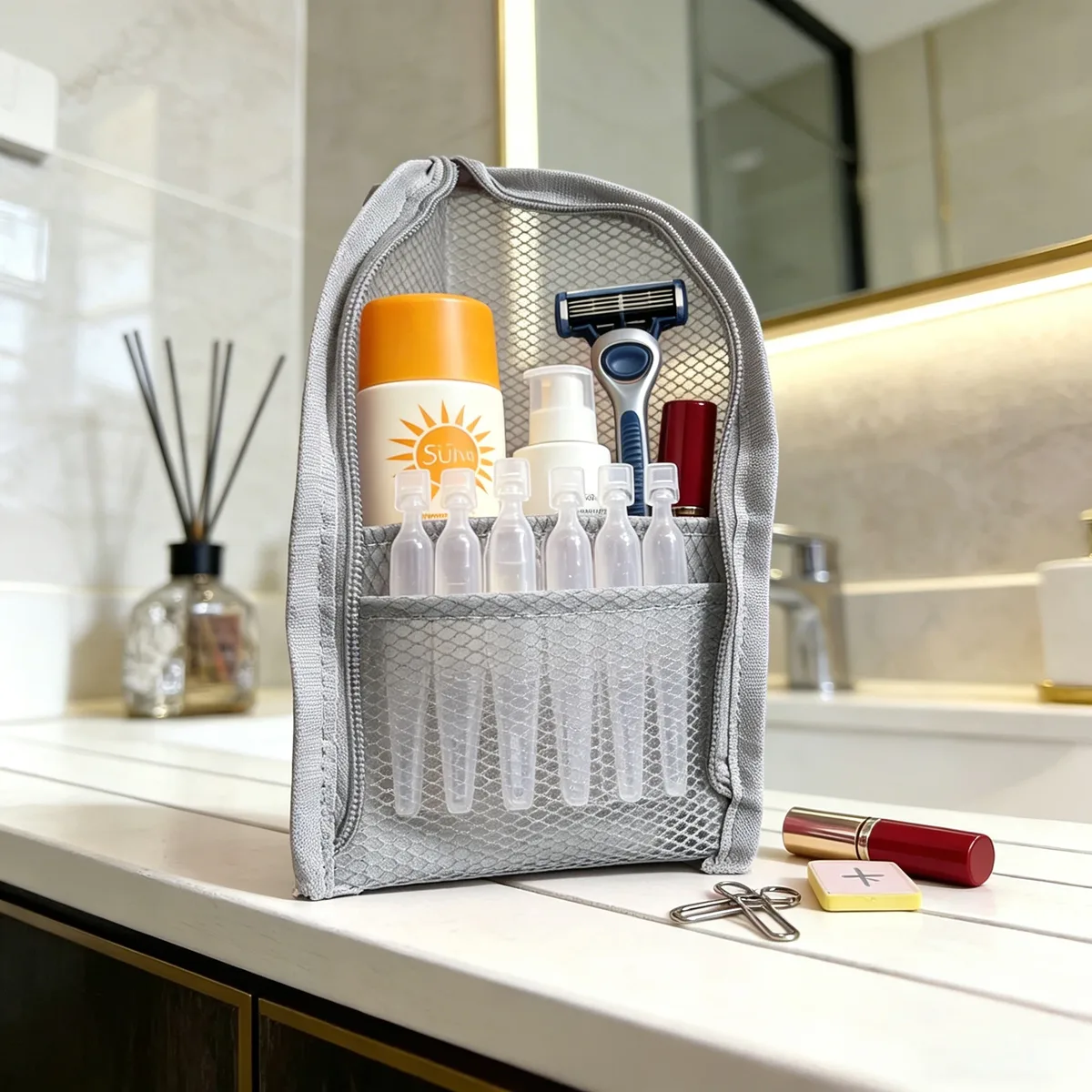 trousse de toilette de voyage imperméable, sac cosmétique en maille, boîte de rangement pour brosse à dents, sac pliable à fermeture éclair pour pinceaux de maquillage, portable