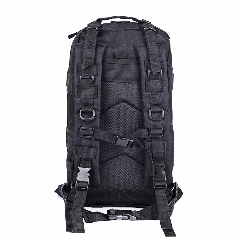 sac dos nylon camouflage noir bandes grises poche ouvrée décoration verrouillage trapézoïdale voyage sport camping randonnée