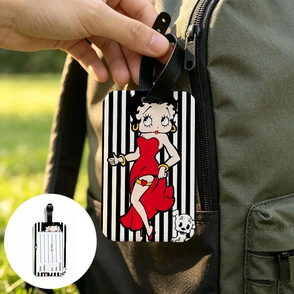 étiquette de bagage anti-perte anime b-bettys sexy boop, porte-carte d'identité en pvc, étiquette de nom pour bagages pour voyage en plein air