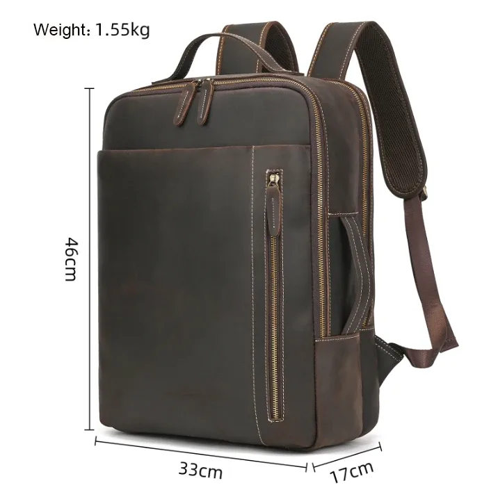 sac dos cuir vache marron polyester doublure 20 35 litres poches latérales grande ouverture usage voyage hommes