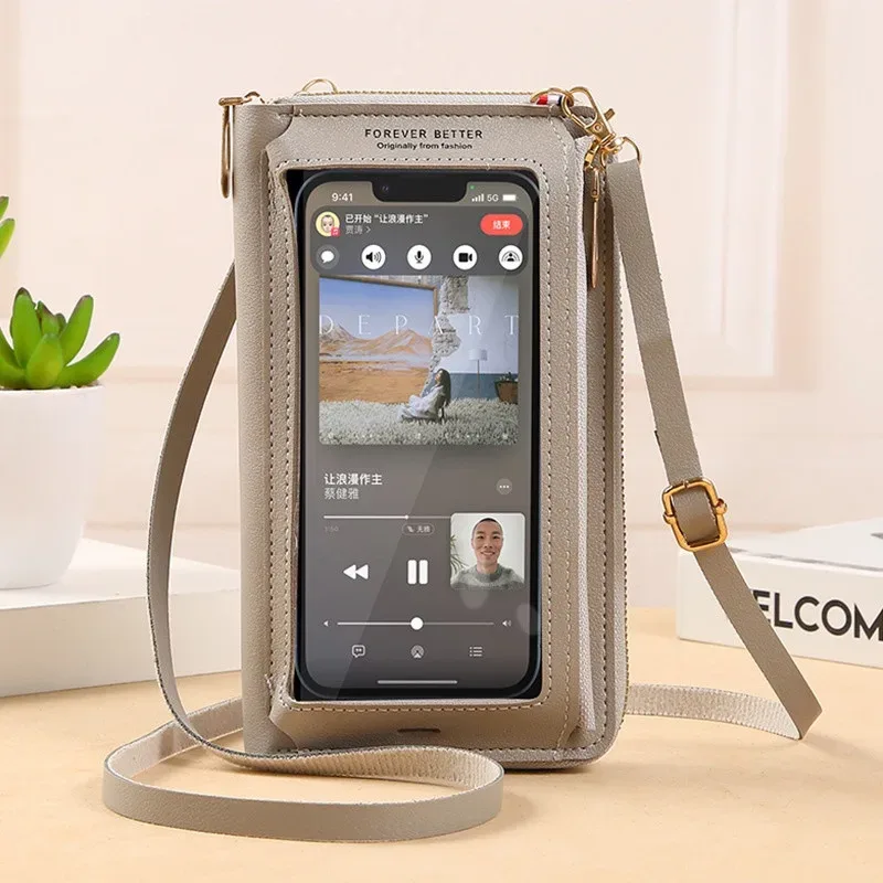sac à main pour téléphone portable à écran tactile, portefeuille à bandoulière pour femme, porte-monnaie transparent à une épaule, nouvelle collection 2025