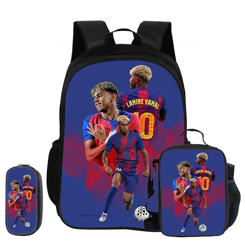 sac à dos enfant l-lamin yamal football star, ensemble de 3 pièces, sac à dos d'école, trousse à crayons, sac à livres avec sac à lunch, sac à dos de sport, cadeau pour enfants