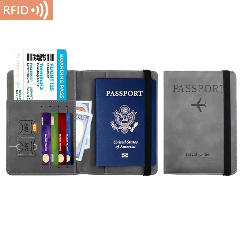 porte-passeport unisexe en cuir pu – portefeuille de voyage bloquant rfid pour cartes de crédit/carte d'identité et billets (hommes et femmes)