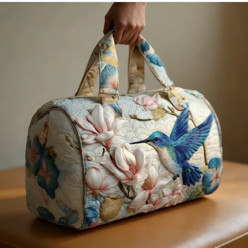 sac de voyage matelassé 3d de luxe pour femmes, imprimé oiseau magnolia, sac à main léger, sac de week-end, sac de voyage pour le travail
