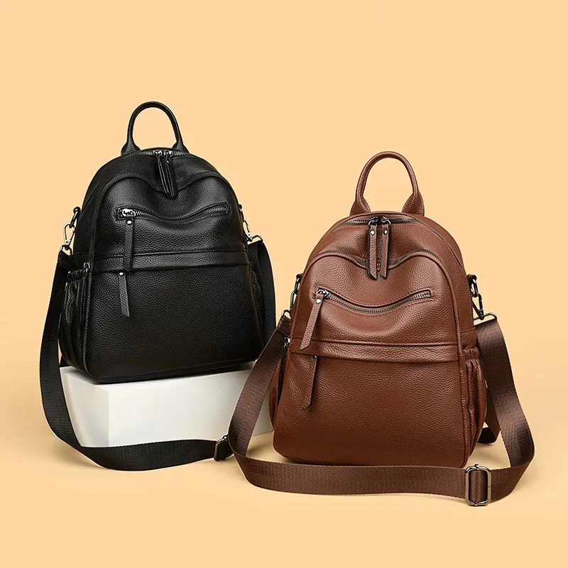 sac à dos rétro en cuir de vache véritable pour femmes, sac à dos de grande capacité, haut de gamme, sac à bandoulière