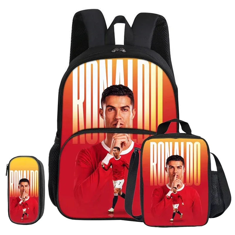 sac dos nylon noir rouge vert sport football trophées ronaldo identité visuelle unisexe voyage école université tranche intermédiaire informatique