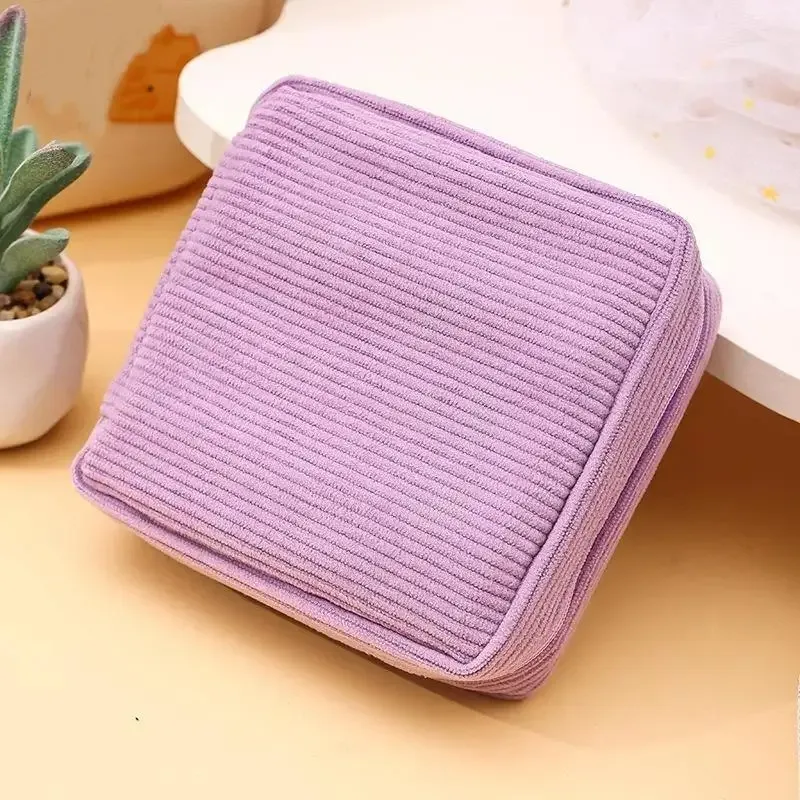 sac de rangement pour serviettes hygiéniques en velours côtelé, surface douce, fermeture éclair sécurisée, pour usage quotidien, organisateur de sac à main de voyage