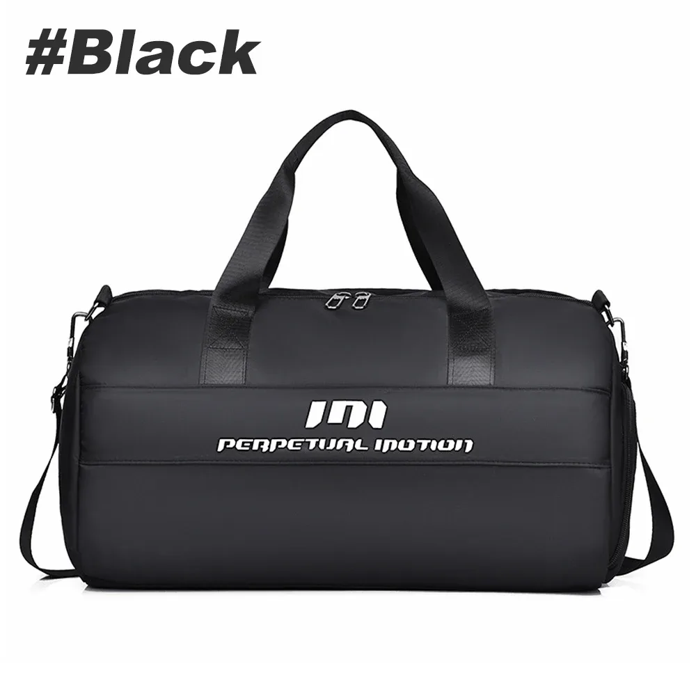sac voyage nylon noir forme ovale poignée amovible compartiment chaussures poche etanche usage sport week-end