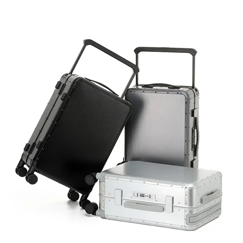 nouvelle valise de voyage à roulettes en alliage magnésium-aluminium avec poignée large, 20 pouces, valise de cabine pour affaires, bagage à main.