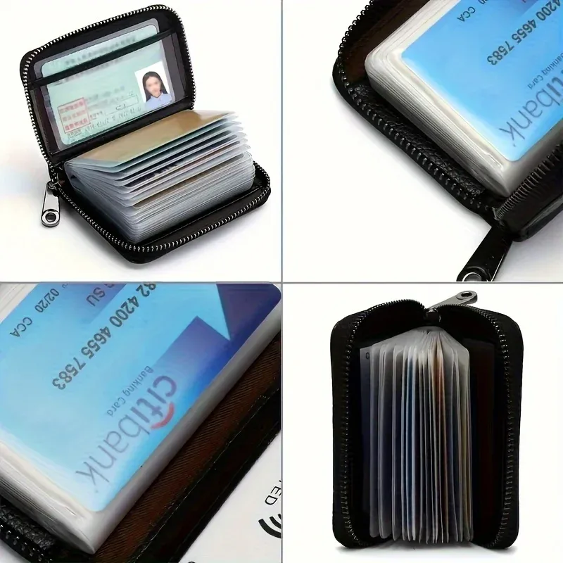 1 portefeuille fin à fermeture éclair – porte-cartes de visite compact avec plusieurs compartiments, organiseur sécurisé pour les papiers d'identité de voyage