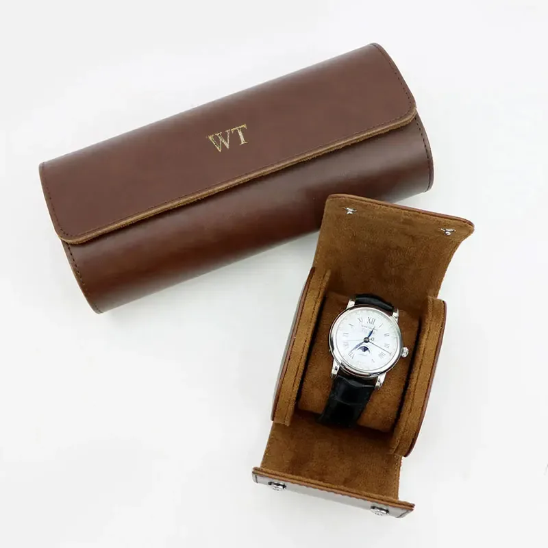 rouleau de montre en cuir pu pour hommes, lettres personnalisées, support de montre avec organisateur coulissant, boîte de rangement d'affichage de montre à 3 fentes
