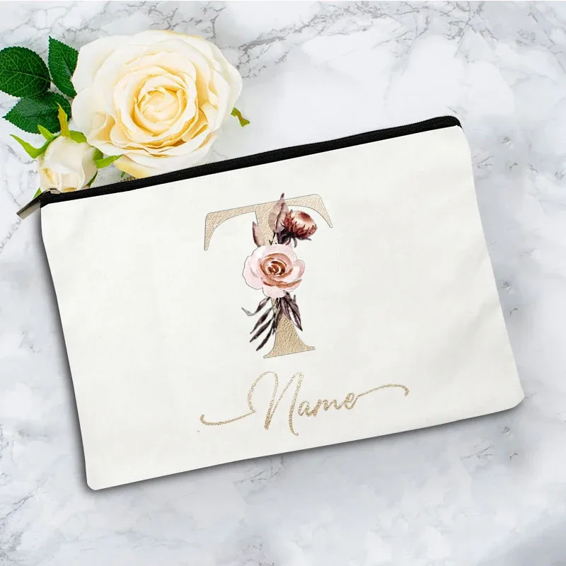 pochette à cosmétiques personnalisée avec nom, motif floral vintage, cadeau élégant pour femmes, demoiselles d'honneur, anniversaire, organisateur de maquillage
