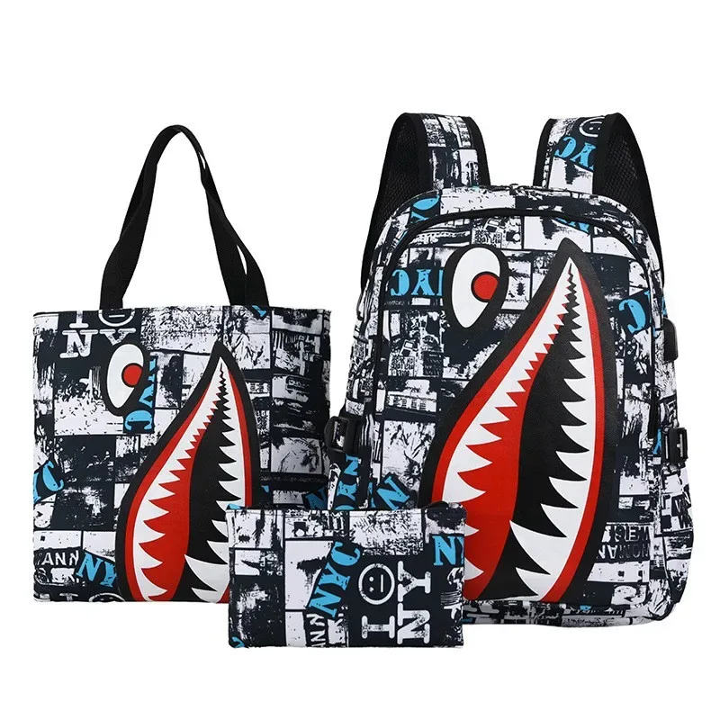 sac à dos pour enfants de l'école primaire, motif requin, grande capacité, léger, simple, sac à dos de dessin animé