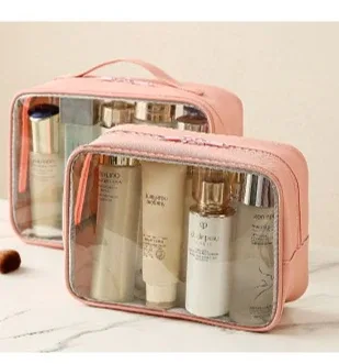 sac cosmétique transparent pour femmes, organiseur de maquillage en pvc transparent avec fermeture éclair, étui de rangement portable pour articles de toilette de voyage
