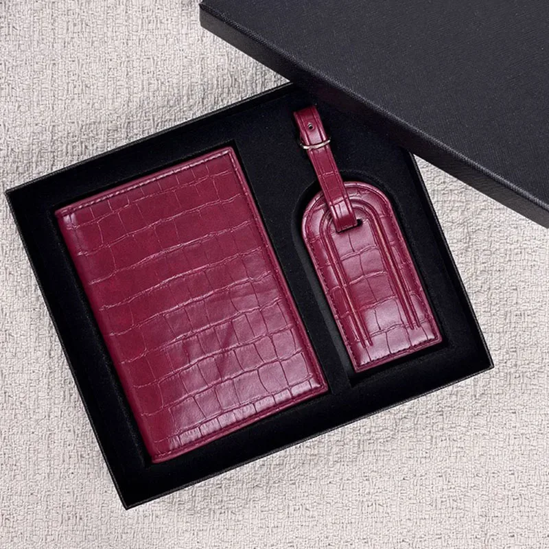 ensemble de coffret cadeau avec lettres initiales monogrammées gratuites, porte-passeport à motif crocodile, étiquette de bagage, housse de passeport, accessoires de voyage