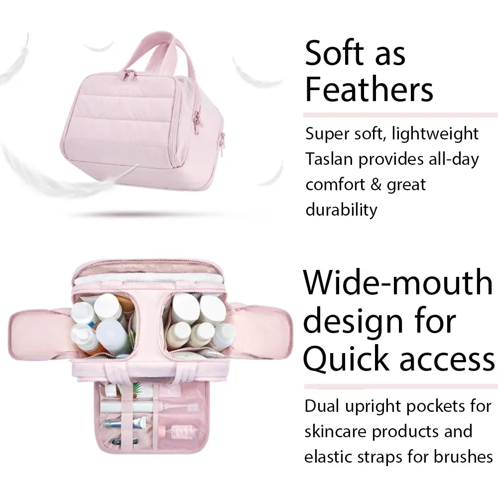 nouvelle trousse de maquillage de grande capacité, trousse de toilette portable, trousse à cosmétiques moelleuse à large ouverture, organisateur de voyage avec compartiments.