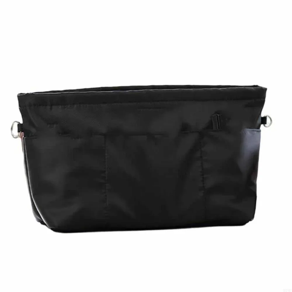 organisateur de cosmétiques vintage, sacs de rangement, sac à main multifonctionnel multi-poches avec fermeture éclair, sac intérieur de couleur unie pour femmes