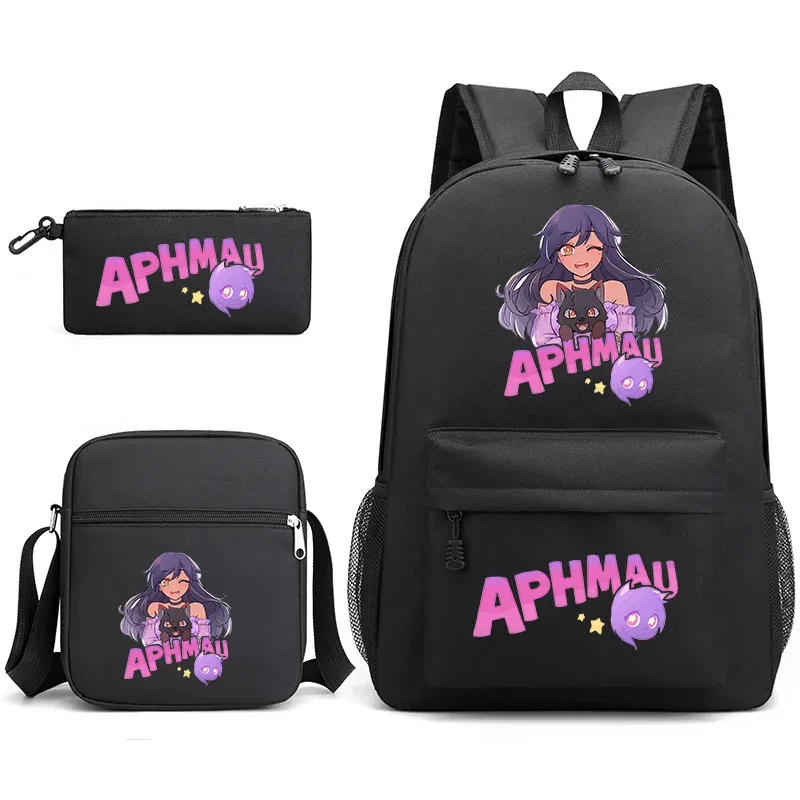 sac à dos aphmau 3 pièces, trousse à crayons, sac à bandoulière, ensemble de 3 pièces, motif dessin animé aphmau aaron, sac d'école pour étudiants