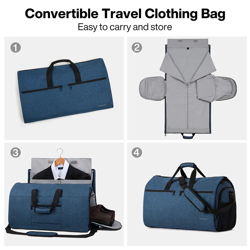 mixi sac à vêtements à main pour voyage 56l sac de sport convertible pour hommes femmes 2 en 1 bagage suspendu valise robe costume voyage