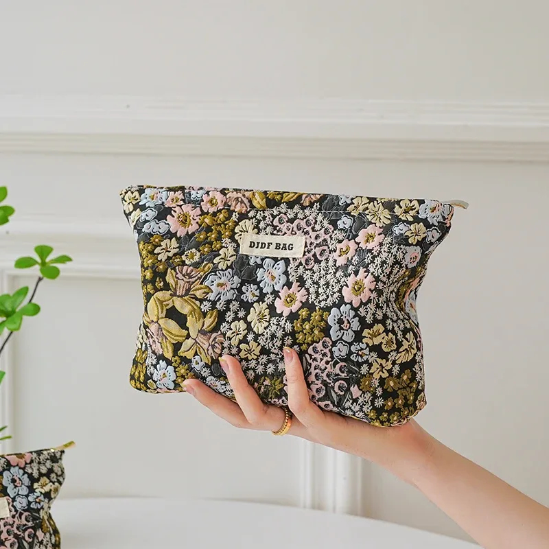 sac de maquillage à fleurs colorées pour femmes, grande capacité, sac de rangement portable pour changement de cosmétiques, trousse de toilette de voyage, sac de doublure de banlieue