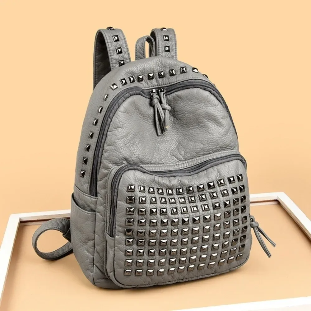 sacs à dos à rivets en cuir souple, design de luxe super cool, grande capacité, en pu, résistants à l'usure, punk, unisexe