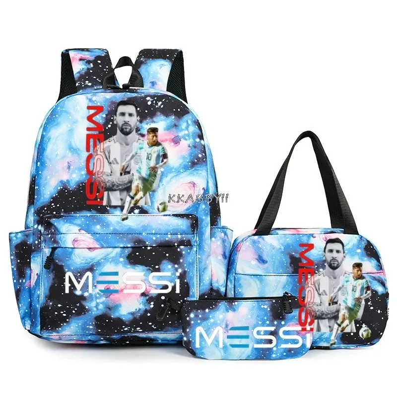 sacs à dos de voyage et d'extérieur imprimés football messi pour femmes et filles, avec sacs à lunch, légers, pour adolescents, pour ordinateur portable, mochila