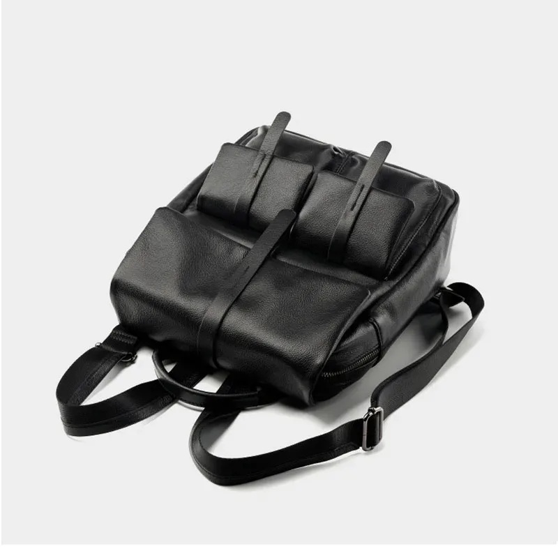 sac à dos en cuir véritable de haute qualité, sac à dos pour hommes, sac d'école pour étudiants, sac à dos quotidien pour hommes, grand sac à dos noir.